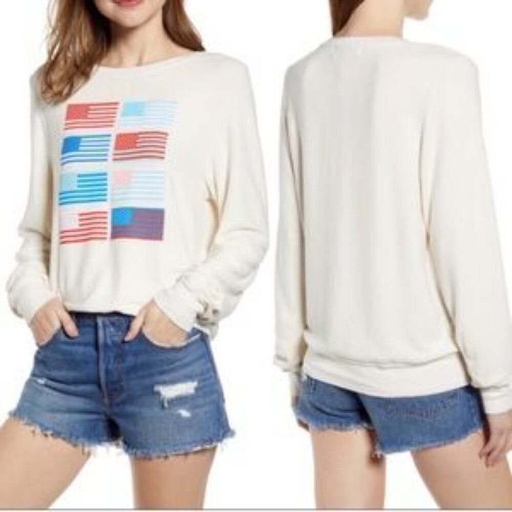 Wildfox Pop Americana Flag Print Sweatshirt Size Medium NWT